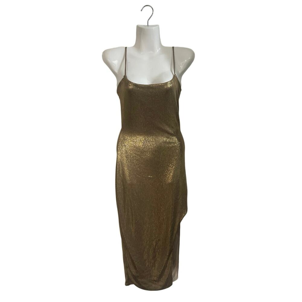 Windsor Gold Shimmery Tank Slit Bodycon Midi Dress Size Small Semi Formal Party